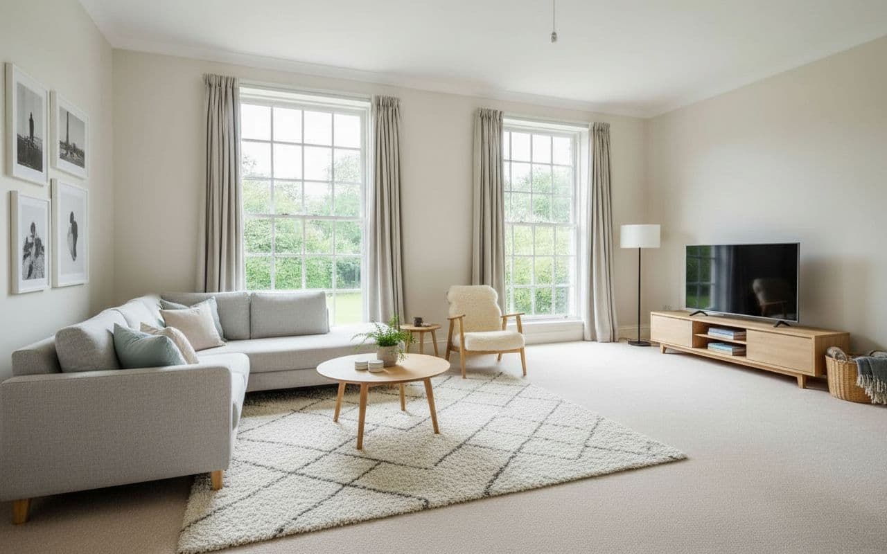 Virtual staging transformation • empty room to Scandinavian living room - high quality